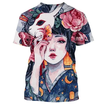 2023 Новая летняя модная футболка Japanese Geisha Samurai cool, мужская повседневная уличная одежда в стиле хип-хоп с 3D принтом, цветные футболки с коротким рукавом