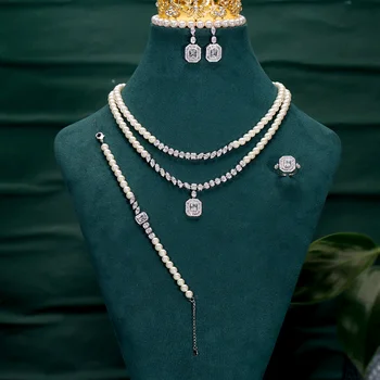 BrideTalk, Элегантный женский модный бежевый комплект украшений с жемчугом для свадьбы, помолвки, кубический цирконий AAA, подарок на годовщину высшего качества