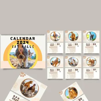 Календарь котенка на 2024 год, календарь с отверстиями для большой кошки, милый кот на 2024 год, ежемесячный настенный календарь, календарь Cutie Cat на 2024 год для маленького письменного стола
