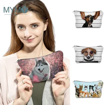 Косметичка с принтом собаки, женские сумки для хранения на открытом воздухе, студенческий пенал серии Animal для портативных холщовых косметичек