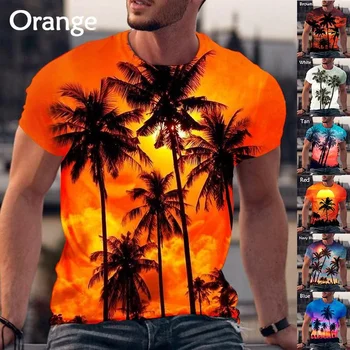 Летняя гавайская трендовая футболка с круглым вырезом, рубашка с коротким рукавом, мужская модная футболка с пальмами 3d