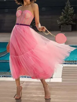 Мода 2024 года Возвращение Домой Вечернее платье без бретелек для влюбленных Вечернее платье из тюля для официальной вечеринки Robe De Soirée