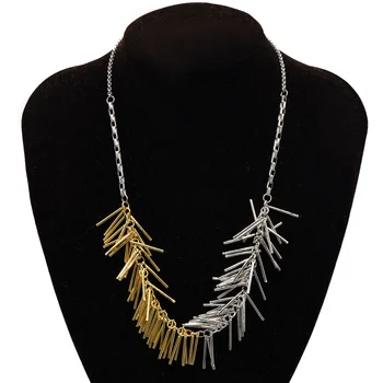 Нишевое модное высококачественное ожерелье из золотой и серебряной мозаики с бахромой, индивидуальный дизайн, цепочка для свитера из сосновых иголок