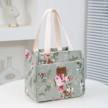 Портативная сумка для ланча с цветочным принтом, Термоизолированный ланч-бокс, сумка-холодильник, функциональная сумочка, студенческая сумка для бенто, сумки для хранения продуктов