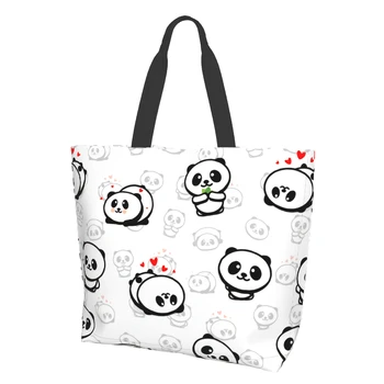 Сумка-тоут для женщин, белая панда, многоразовые сумки для покупок, пляжная сумка
