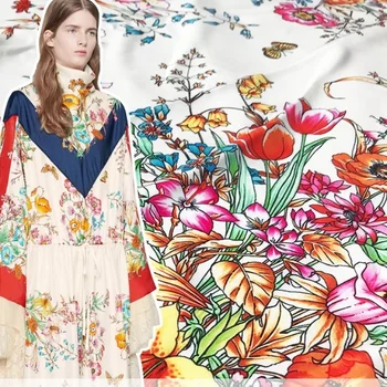 Ткань с принтом букета, летнее платье из ткани с цифровой печатью ручной работы, ткань 